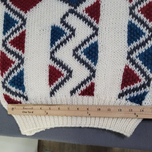 VTG Aztec Triangles Print Chunky Knit Sweater Men's Small Korea Old Money Ugly - Picture 6 of 8